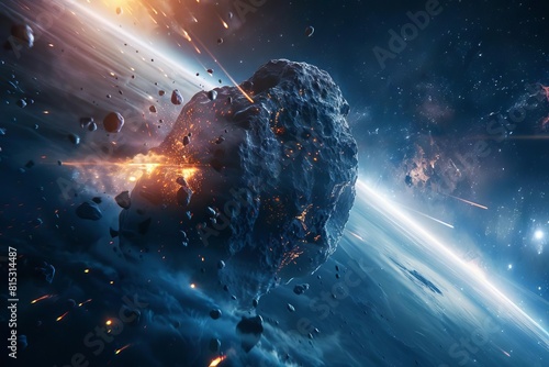 colossal asteroid hurtling past earth dramatic space exploration scene scifi concept art