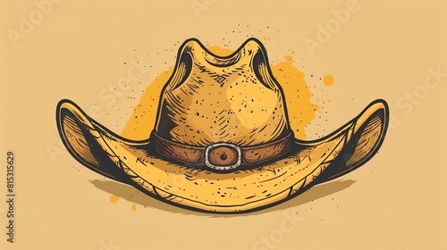 Cowboy hat flat design front view, western theme, cartoon drawing, Triadic color scheme