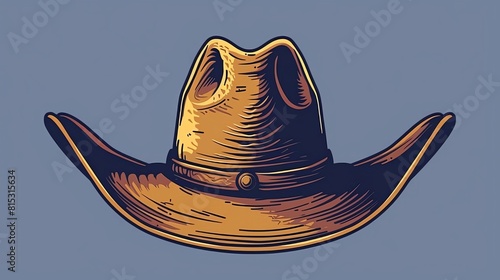 Cowboy hat flat design front view, western theme, cartoon drawing, Triadic color scheme