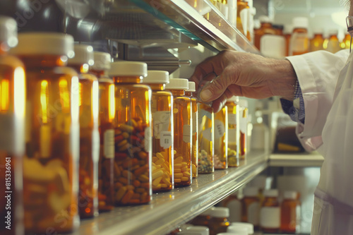 Pharmacist dispensing medication, measuring precise doses of essential chemical compounds.