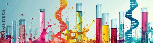 Genetic engineering in pharmaceuticals flat design front view drug development theme water color Analogous Color Scheme