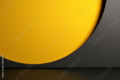 立体的な抽象テンプレート。黒背景に黄色い円の一部の装飾がある展示空間