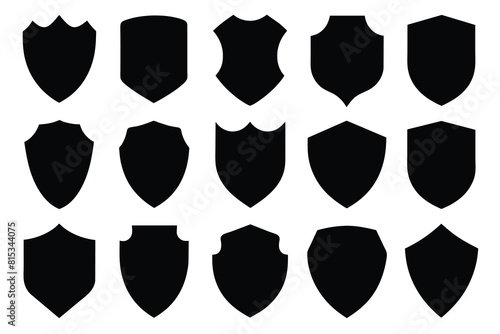 Set of Shields black Silhouette Design with white Background and Vector Illustration on white background