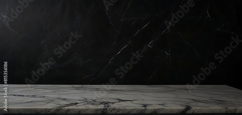 empty table marble black countertop on black wall background,Empty black marble table top with black concrete wall