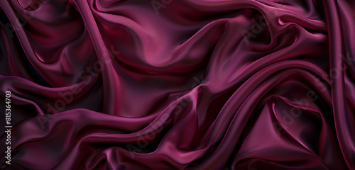 Vibrant burgundy rumpled fabric abstract on broad panorama.
