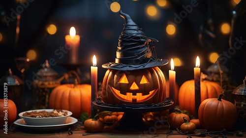 Festive display of halloween chocolate cake