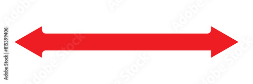 Horizontal dual thin long straight double ended arrow red. Contour isolated vector image on white background in eps 10.