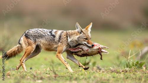 Black-backed jackal: canis mesomelas yawning etosha n.p.,n amibia,generative ai 