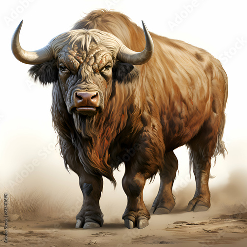 Buffalo in the steppe. Illustration on white background.
