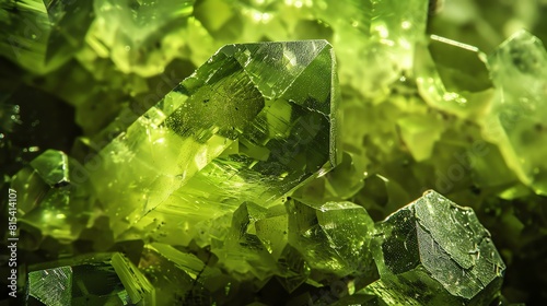 Amazing close-up of beautiful green mineral. Natural green crystal texture. Shiny surface of green gemstone. Green quartz macro.