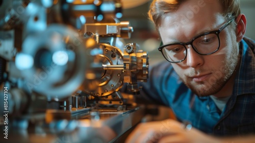 An engineer fine-tuning the settings on a piece of precision manufacturing equipment.