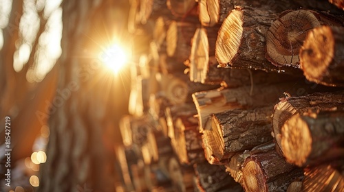 Rustic Woodpile Scene - Tranquil Morning Ambiance
