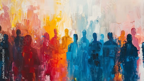 Abstract painting of a crowd at an American election, symbolizing the power of the people and the emotional impact of voting