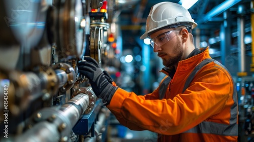 A mechanic inspecting safety valves in a nuclear reactor facility.