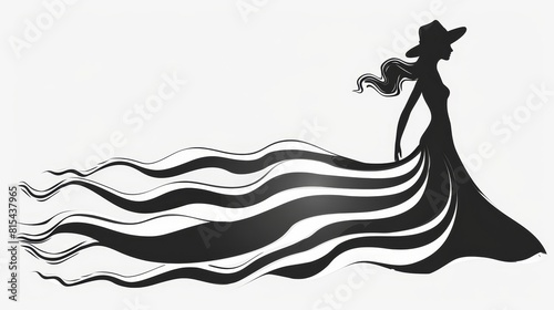 A silhouette of a woman in a long black dress, hat, and flowing hair
