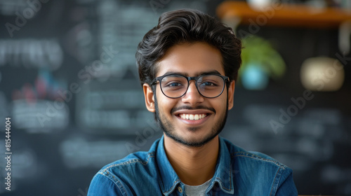 happy indian student wearing eyeglasses