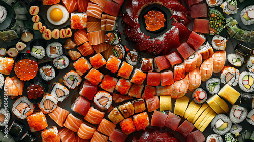 A beautiful and delicious platter of sushi, featuring a variety of nigiri, maki, and sashimi