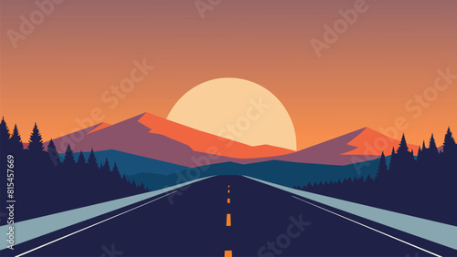 Beautiful winter sunrise on the highway, best vector background illustration