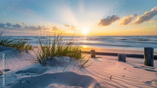 Germany schleswigholstein hornum hornum odde beach at sunrise : Generative AI