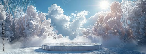 Ice podium background snow winter product platform cold mountain 3D