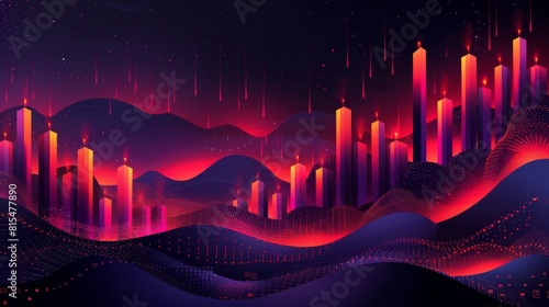 AI analyzing economic impacts on business sectors using candlestick charts front view Economic impact analysis advanced tone Tetradic color scheme