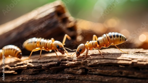 Termites. Insects on a wooden background. 