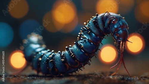 Caterpillar, a common insect in Isolated blur bokeh background, a common insect in nature