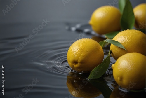 lemon slices are flying in the air, water droplets are leaves of lyon