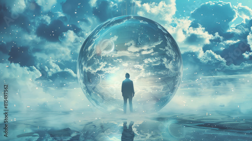A traveler encased in a protective bubble