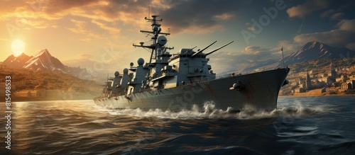 Battleship in the sea.