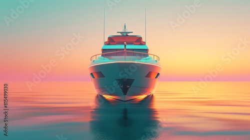 Yacht flat design, front view, ship theme, 3D render, vivid