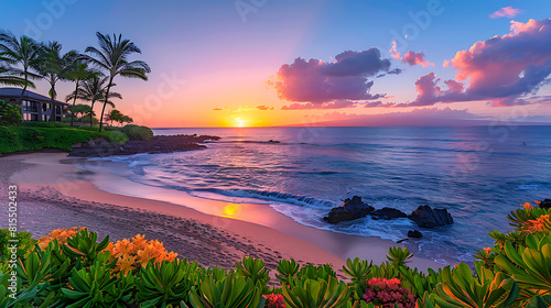 Beautiful tropical sunset over a serene beach