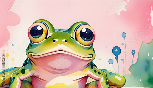 Hand drawn cartoon frog watercolor illustration 