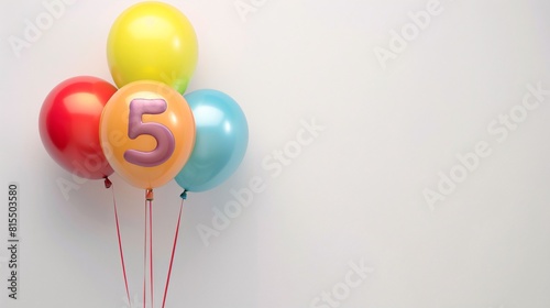 Vibrant balloon for 5th birthday celebration on a white backdrop.