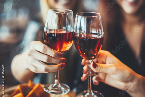friends toasting wine glasses at pub