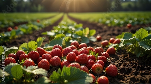 Fresh strawberry in the field and plantation under.generative.ai