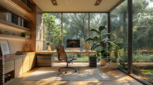 home office with a large window and beautiful outdoor view