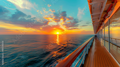 Beautiful sunrise with cruise ship rail