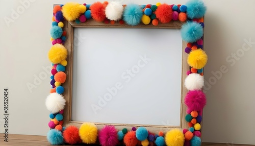 A whimsical frame adorned with colorful pom poms upscaled_4