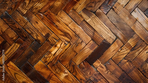 Top view of a basketweave wooden floor pattern, offering a unique and intricate background,