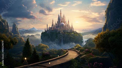 Magical castle at top of mountain