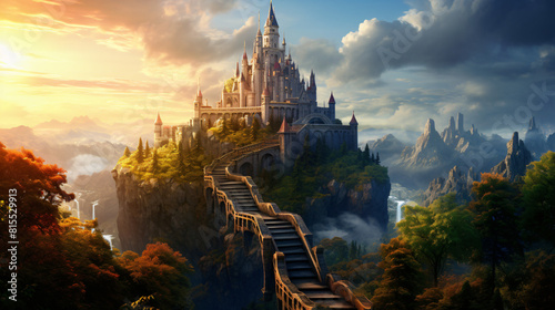 Magical castle at top of mountain