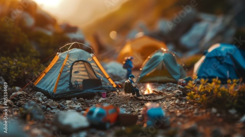 Tiny Backpacker's Campsite under Sunset Glow Miniature Display