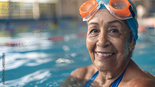 active physically race mixed swimmer senior smiling elderly female