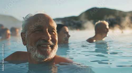 geothermal swimming senior spa elderly people blue lagoon in iceland group active