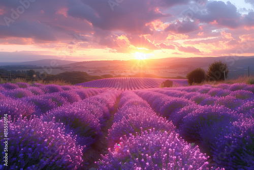 Sunset over lavender fields