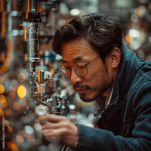 Asian physicist investigating the properties of superconductors in a lab