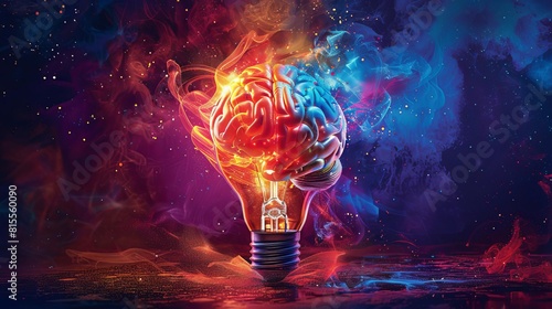 An illustration of a light bulb with a brain inside it