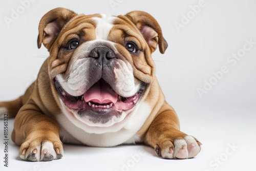 Bulldog's Squishy Face Smile: Capture the heartwarming smile of a Bulldog's squishy face. photo on white isolated background