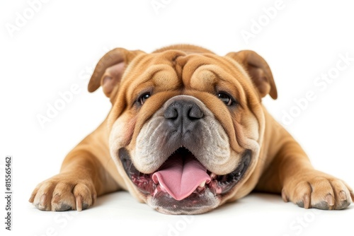 Bulldog's Squishy Face Smile: Capture the heartwarming smile of a Bulldog's squishy face. photo on white isolated background